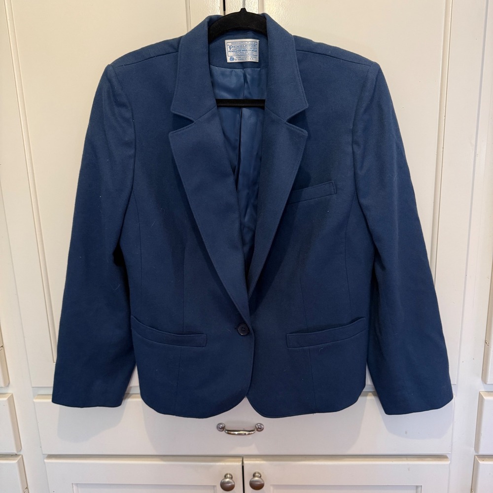 Vintage Pendleton Wool Blazer Women's L Blue Made USA Pure Virgin Wool